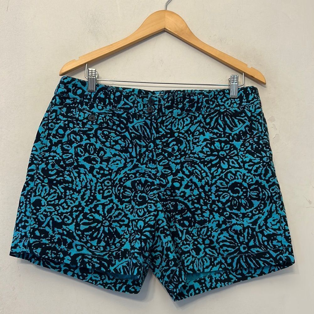 Loft turquoise navy floral cotton shorts Size 10 EUC